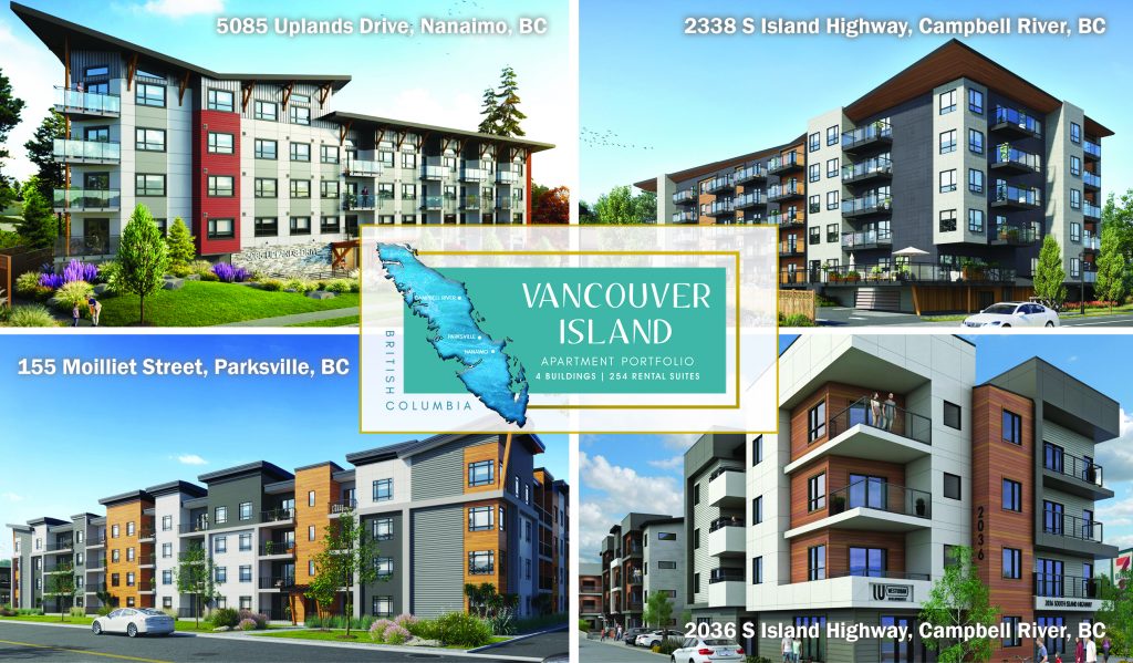 Vancouver Island Apartment Portfolio
Nanaimo | Parksville | Campbell River
4 Brand New Purpose-Built Rental Buildings
Combined 254 Suites
Status: SOLD (February 2021)