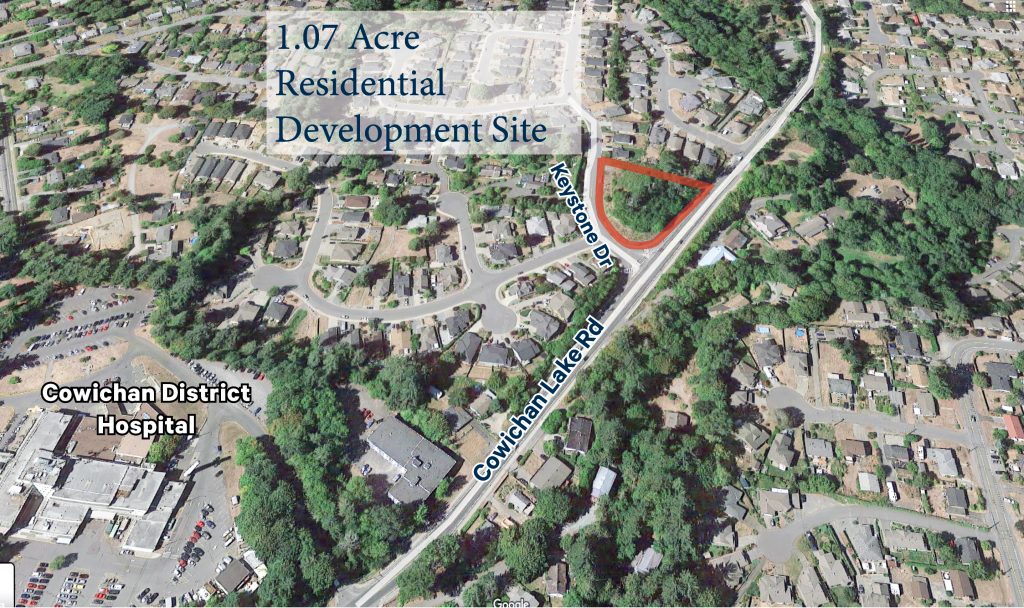 1.07 Acre Residential Development Site
3000 Keystone Drive, Duncan, BC
Preliminary Plans for 80-unit residential development
In the heart of the Cowichan Valley
List Price:  $2,000,000